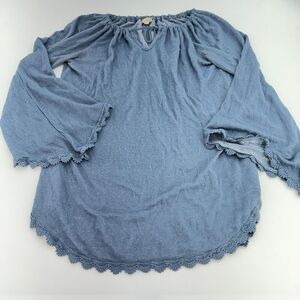 Ambra Italy Blue Lace Trimmed Blouse Size Large